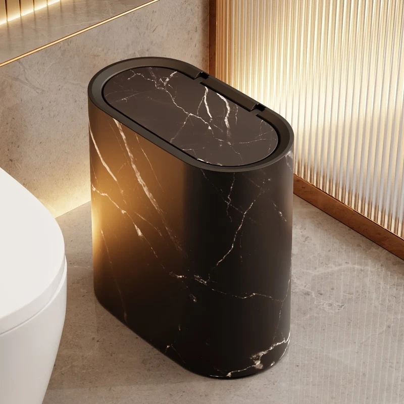 Euroselle Oval Marble-Pattern Waste Bin for Modern Interiors, Compact and Stylish