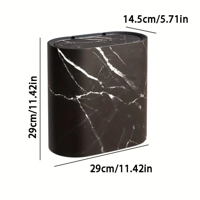 Euroselle Oval Marble-Pattern Waste Bin for Modern Interiors, Compact and Stylish