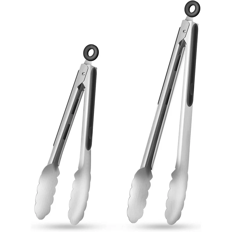 Euroselle Stainless Steel Kitchen Tongs With Silicone Grip And Locking Mechanism