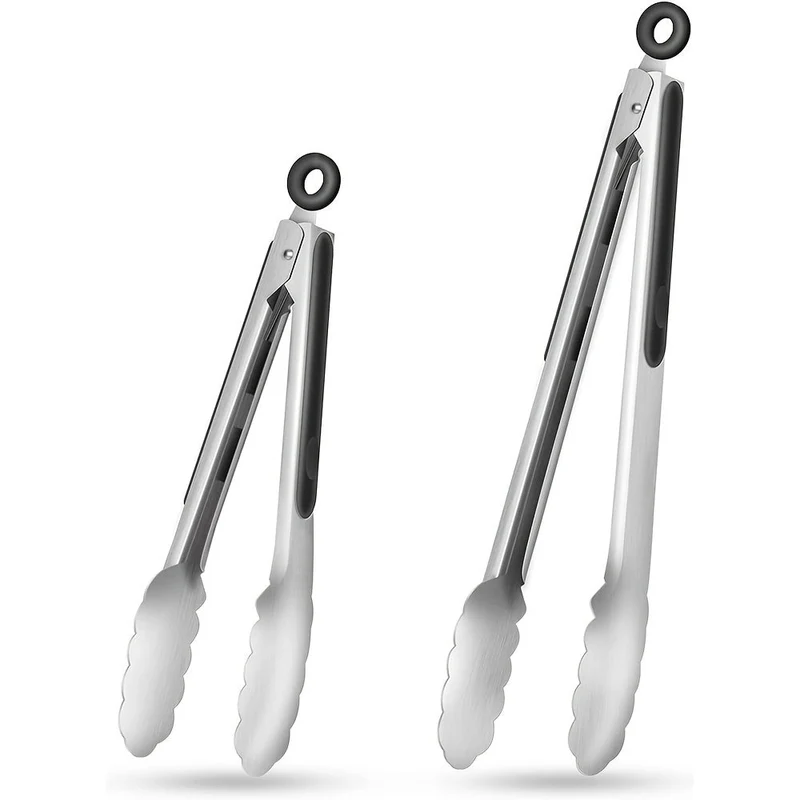 Euroselle Stainless Steel Kitchen Tongs With Silicone Grip And Locking Mechanism
