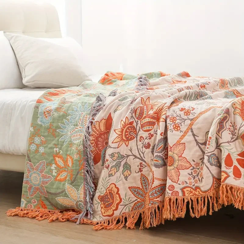 Euroselle Floral Cotton Throw Blanket For Cozy Boho Living Spaces