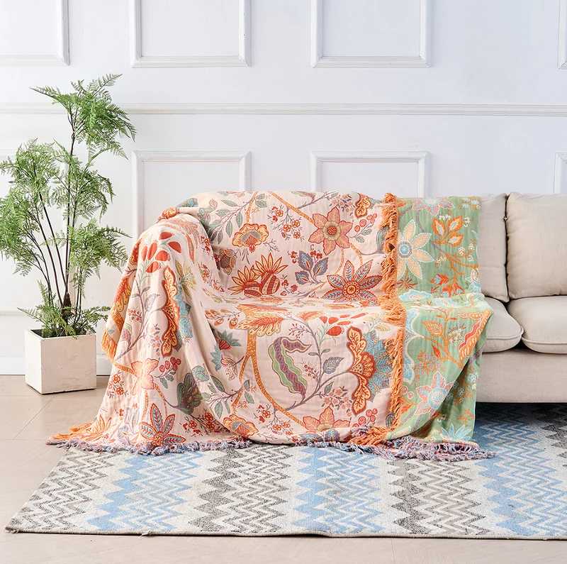 Euroselle Floral Cotton Throw Blanket For Cozy Boho Living Spaces
