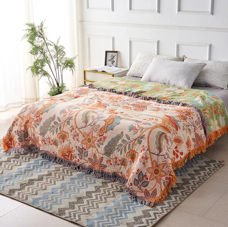 Euroselle Floral Cotton Throw Blanket For Cozy Boho Living Spaces