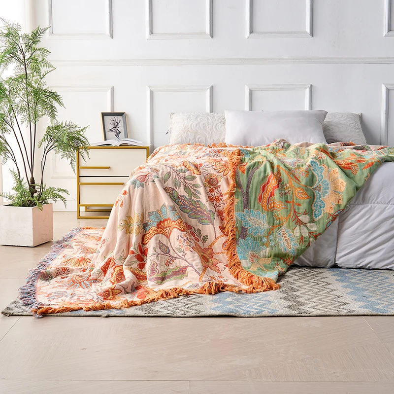 Euroselle Floral Cotton Throw Blanket For Cozy Boho Living Spaces