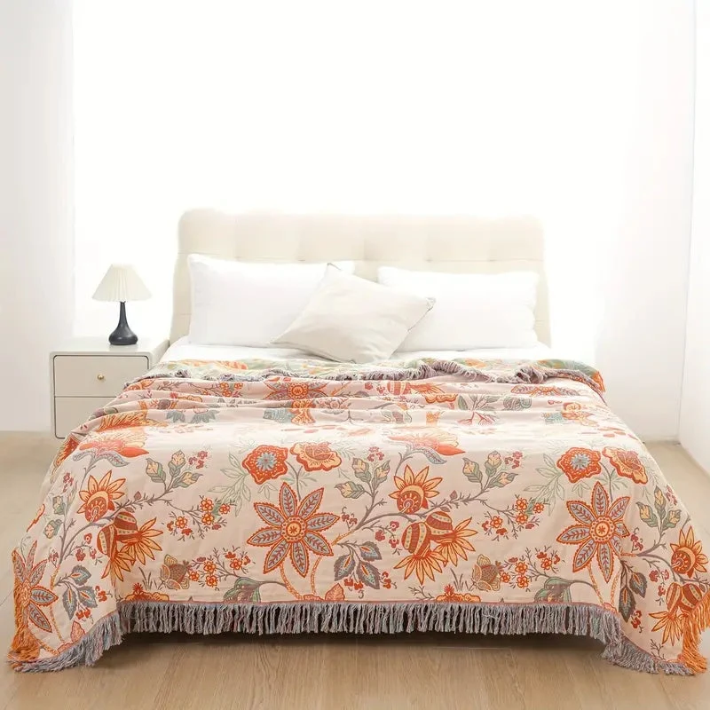 Euroselle Floral Cotton Throw Blanket For Cozy Boho Living Spaces
