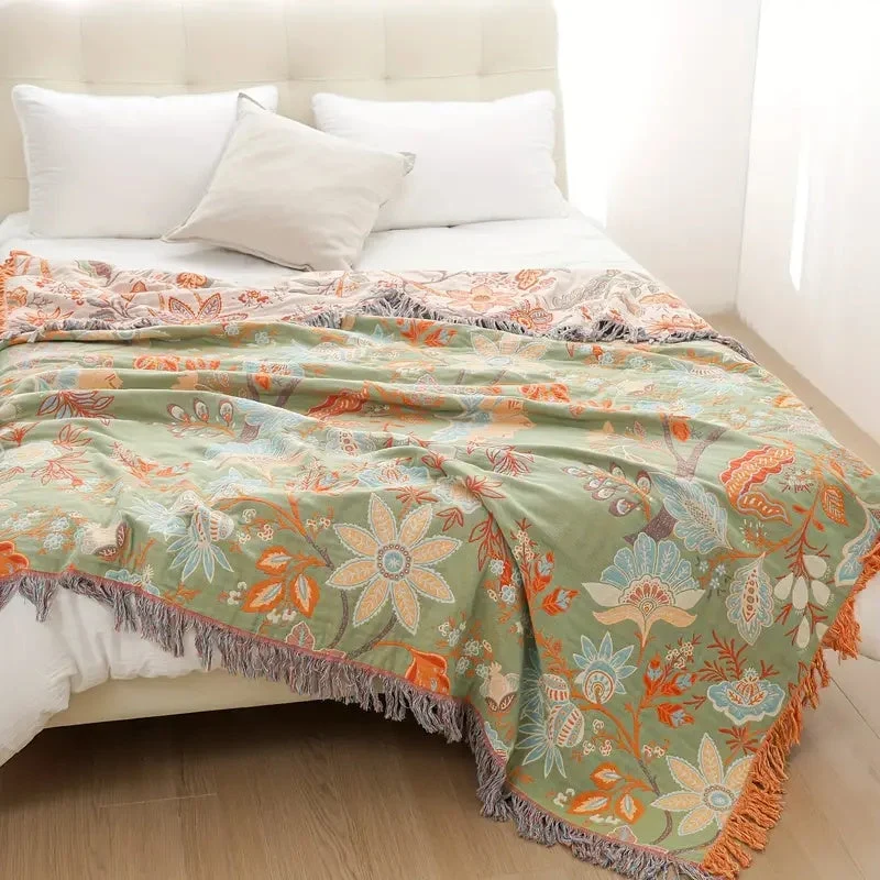 Euroselle Floral Cotton Throw Blanket For Cozy Boho Living Spaces