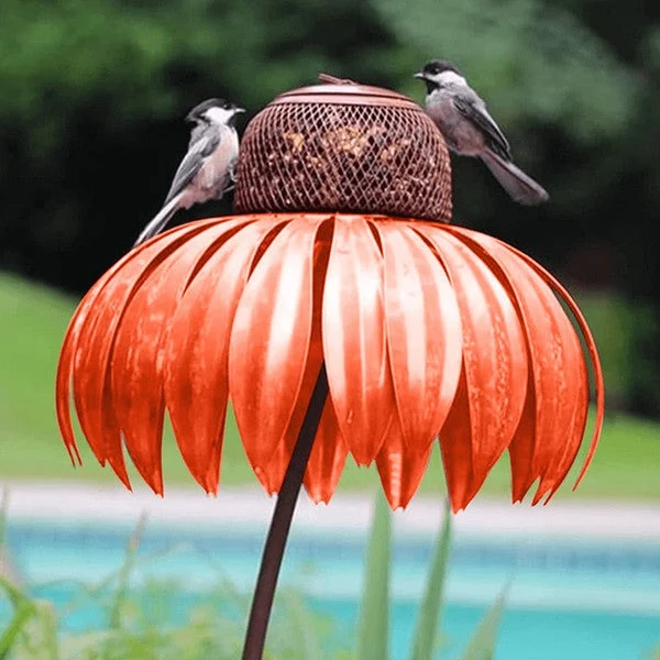 Euroselle Coneflower Metal Bird Feeder Durable Weatherproof Design