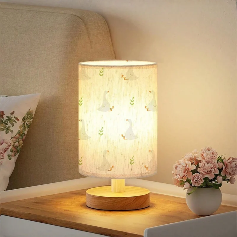 Euroselle USB Desk Lamp With Linen Shade And Wood Base, 3W LED, 3 Color Modes