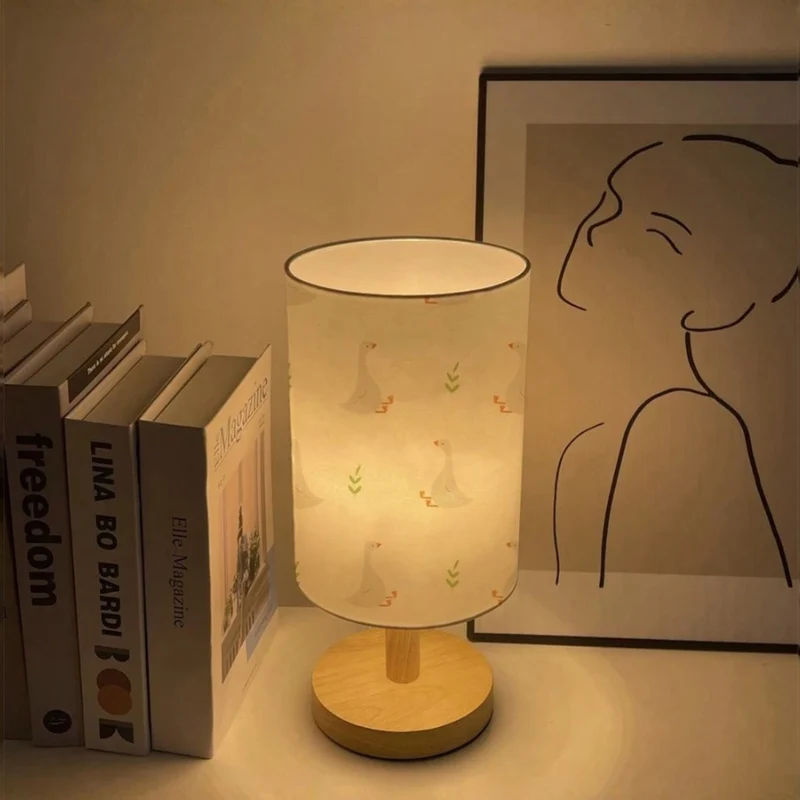 Euroselle USB Desk Lamp With Linen Shade And Wood Base, 3W LED, 3 Color Modes
