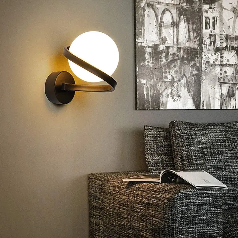 Euroselle Spiral Glass Wall Lamp With Matte Black Finish And LED Light Source