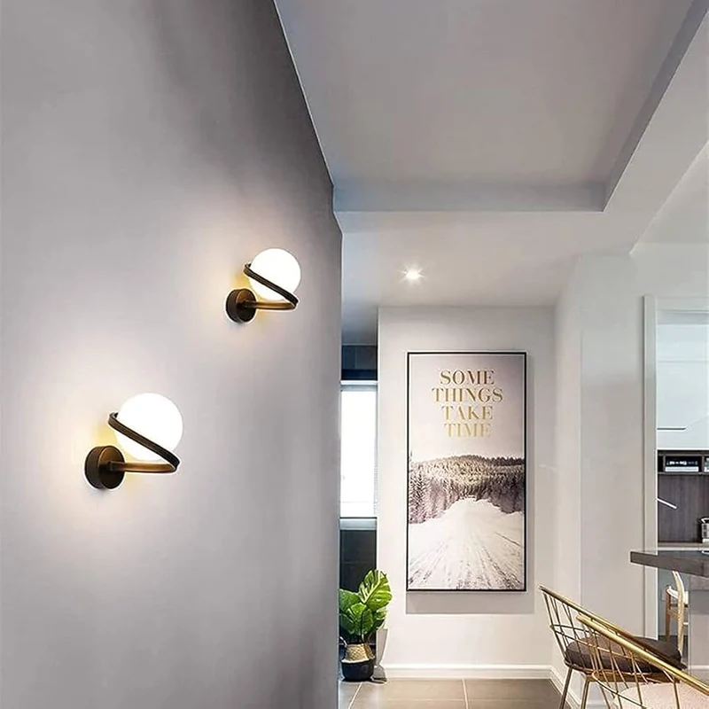 Euroselle Spiral Glass Wall Lamp With Matte Black Finish And LED Light Source