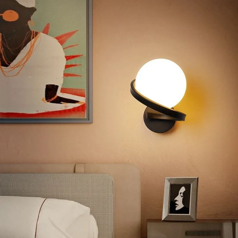 Euroselle Spiral Glass Wall Lamp With Matte Black Finish And LED Light Source