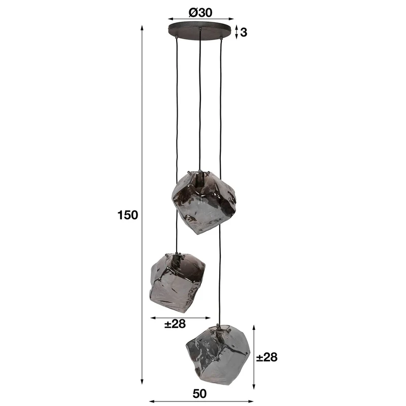 HÇÏngelampe 3L rock chromed gestuft – Chromed glas