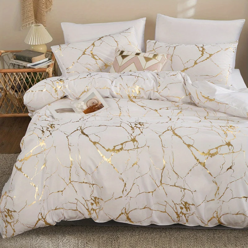 Euroselle Classic Golden Foil Texture Luxury Bedding Set