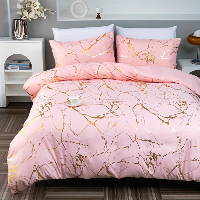 Euroselle Classic Golden Foil Texture Luxury Bedding Set