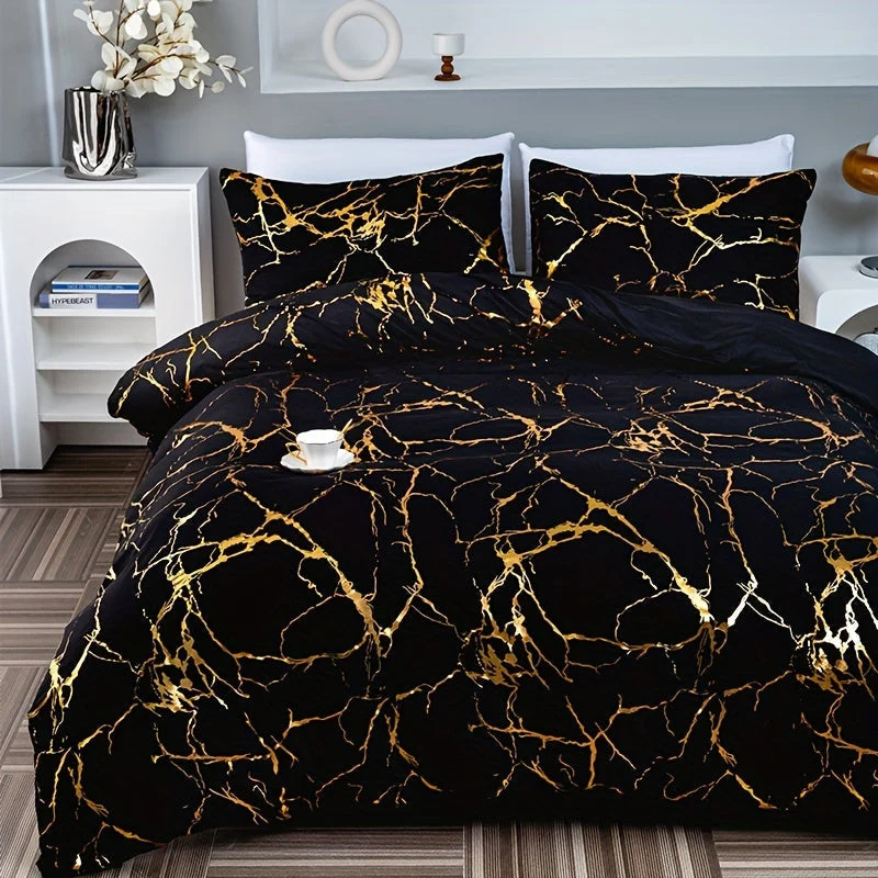 Euroselle Classic Golden Foil Texture Luxury Bedding Set