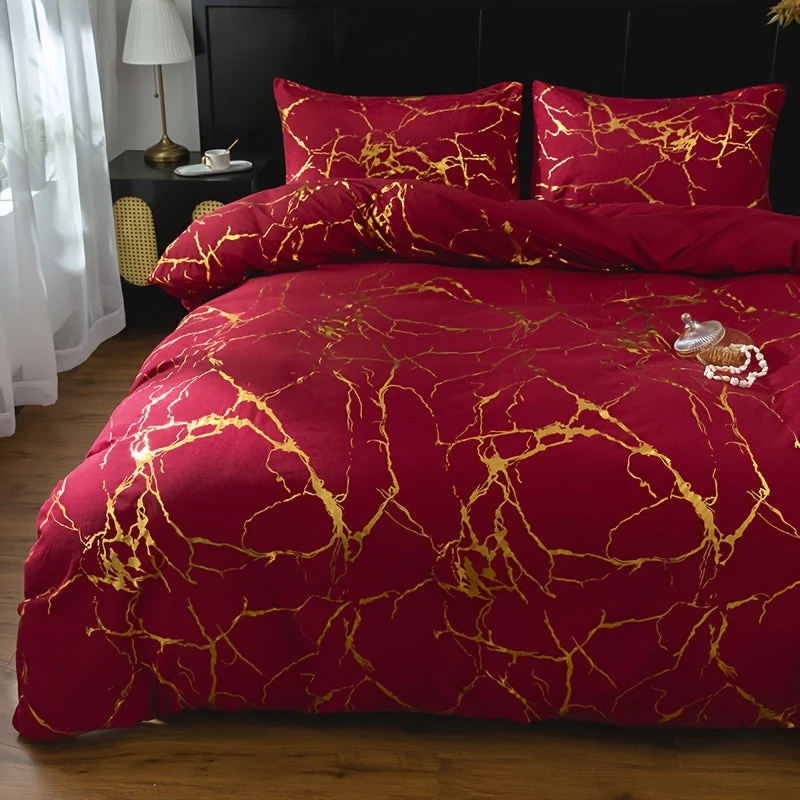 Euroselle Classic Golden Foil Texture Luxury Bedding Set