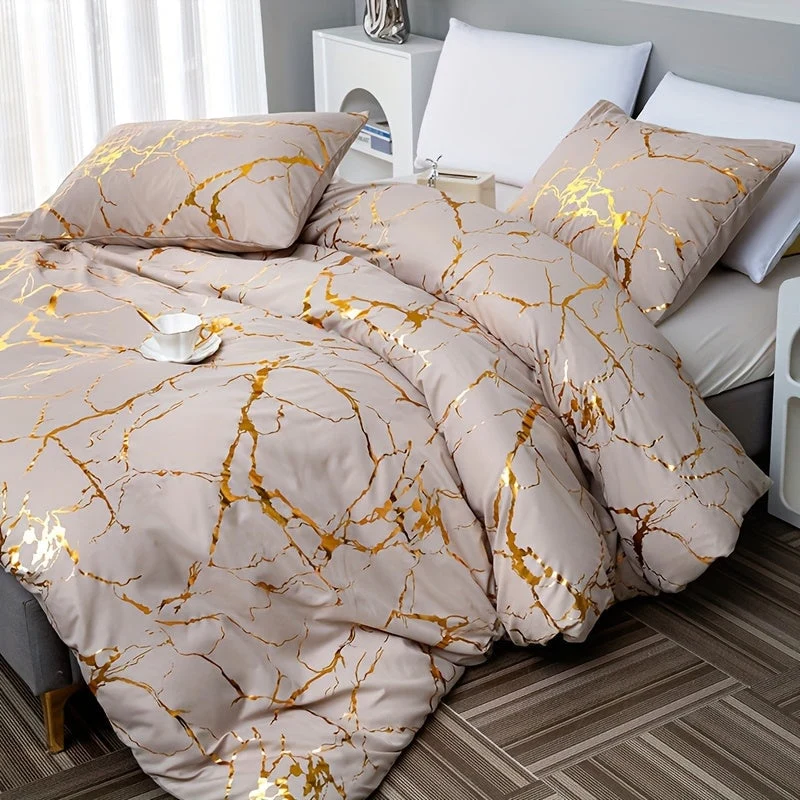 Euroselle Classic Golden Foil Texture Luxury Bedding Set