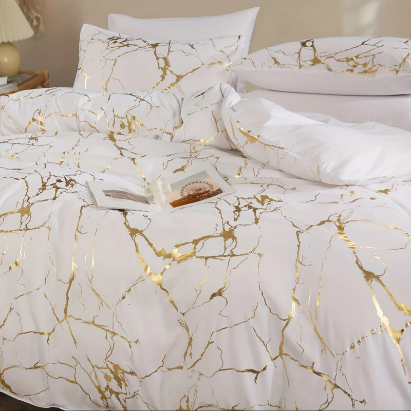 Euroselle Classic Golden Foil Texture Luxury Bedding Set