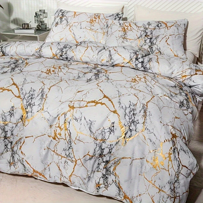 Euroselle Classic Golden Foil Texture Luxury Bedding Set