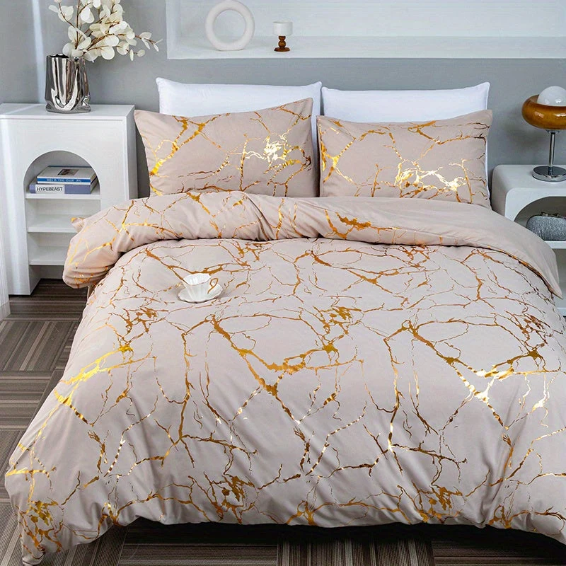 Euroselle Classic Golden Foil Texture Luxury Bedding Set