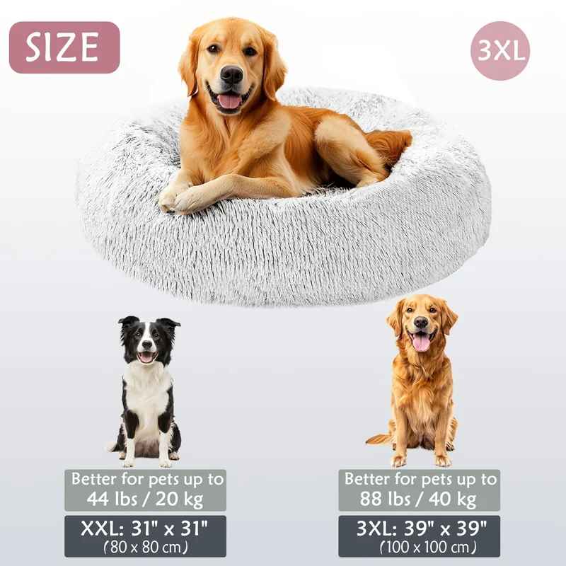 Euroselle Soft Faux Fur Donut Pet Bed For Small To Large Dogs And Cats