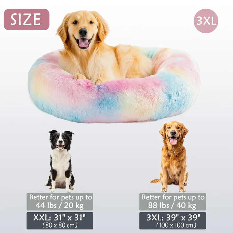 Euroselle Soft Faux Fur Donut Pet Bed For Small To Large Dogs And Cats