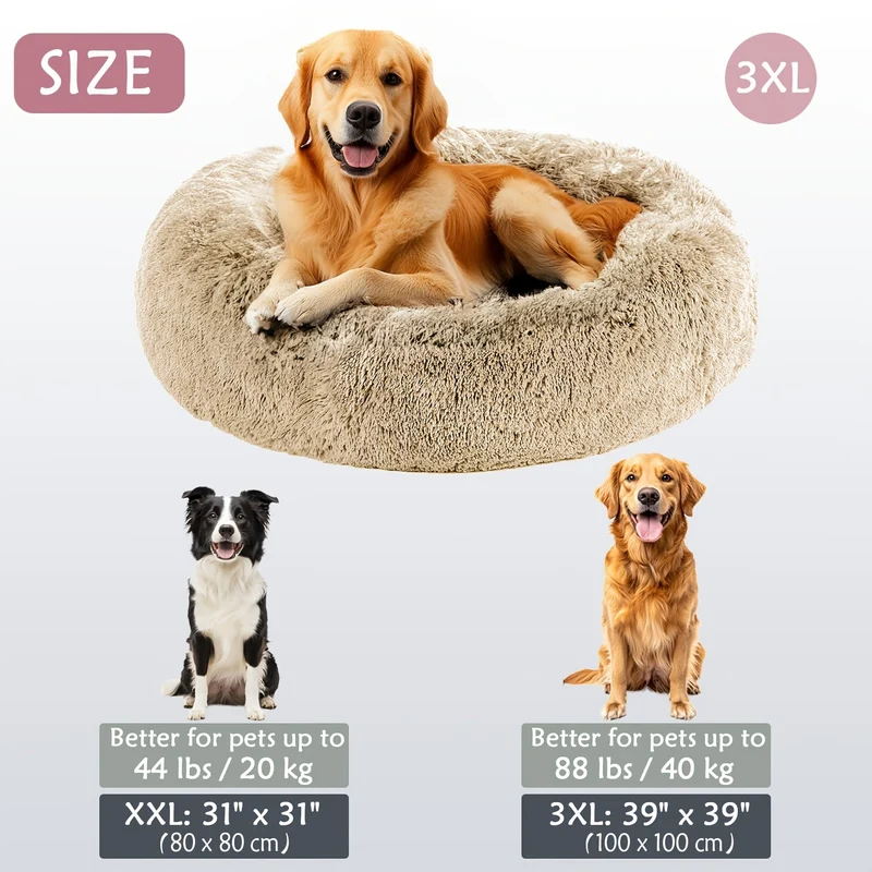 Euroselle Soft Faux Fur Donut Pet Bed For Small To Large Dogs And Cats