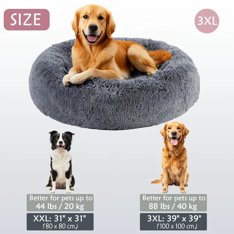 Euroselle Soft Faux Fur Donut Pet Bed For Small To Large Dogs And Cats