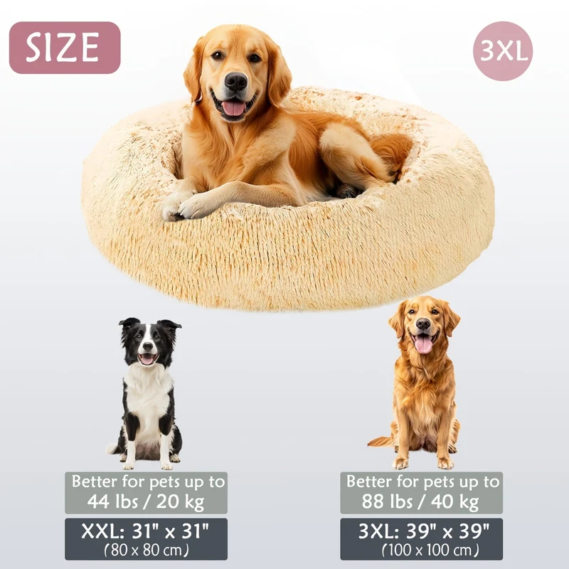Euroselle Soft Faux Fur Donut Pet Bed For Small To Large Dogs And Cats