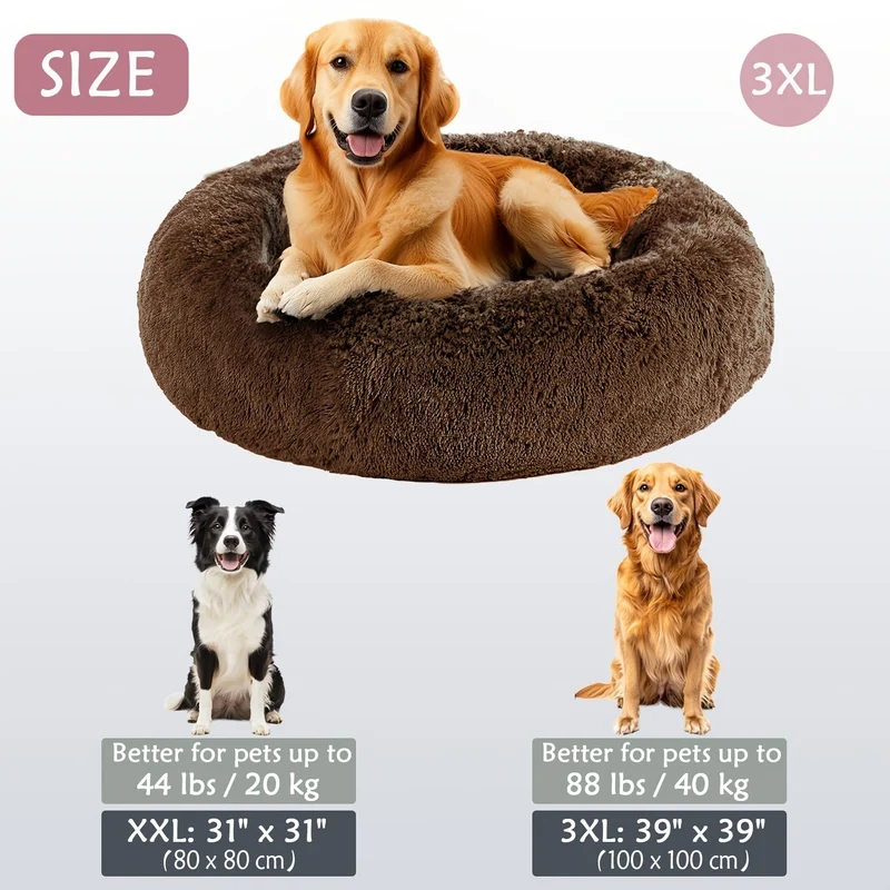 Euroselle Soft Faux Fur Donut Pet Bed For Small To Large Dogs And Cats
