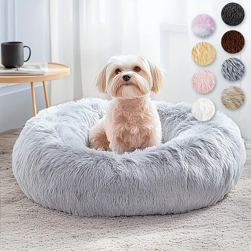 Euroselle Soft Faux Fur Donut Pet Bed For Small To Large Dogs And Cats