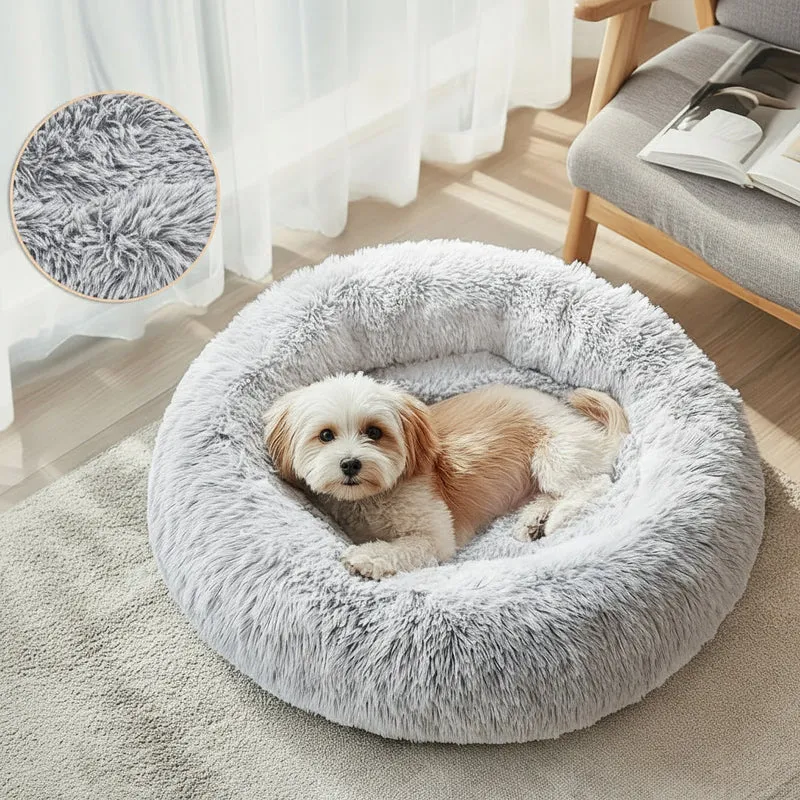 Euroselle Soft Faux Fur Donut Pet Bed For Small To Large Dogs And Cats