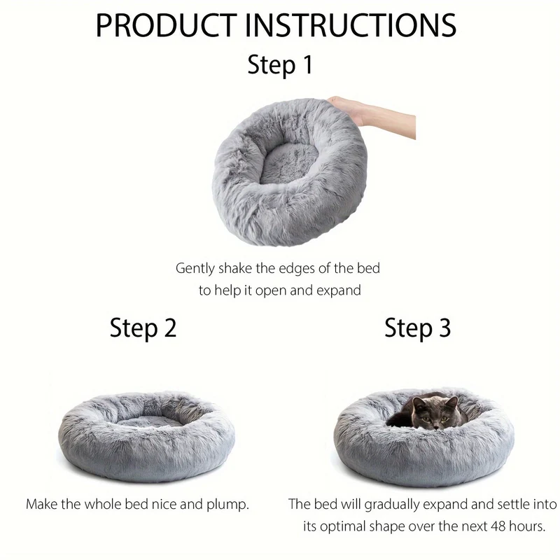 Euroselle Soft Faux Fur Donut Pet Bed For Small To Large Dogs And Cats