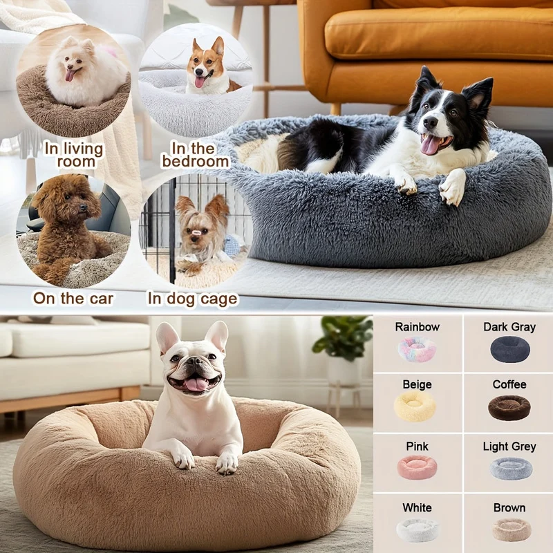 Euroselle Soft Faux Fur Donut Pet Bed For Small To Large Dogs And Cats