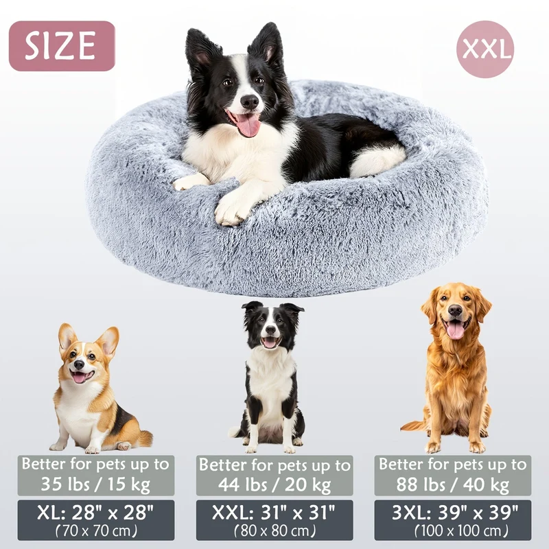 Euroselle Soft Faux Fur Donut Pet Bed For Small To Large Dogs And Cats