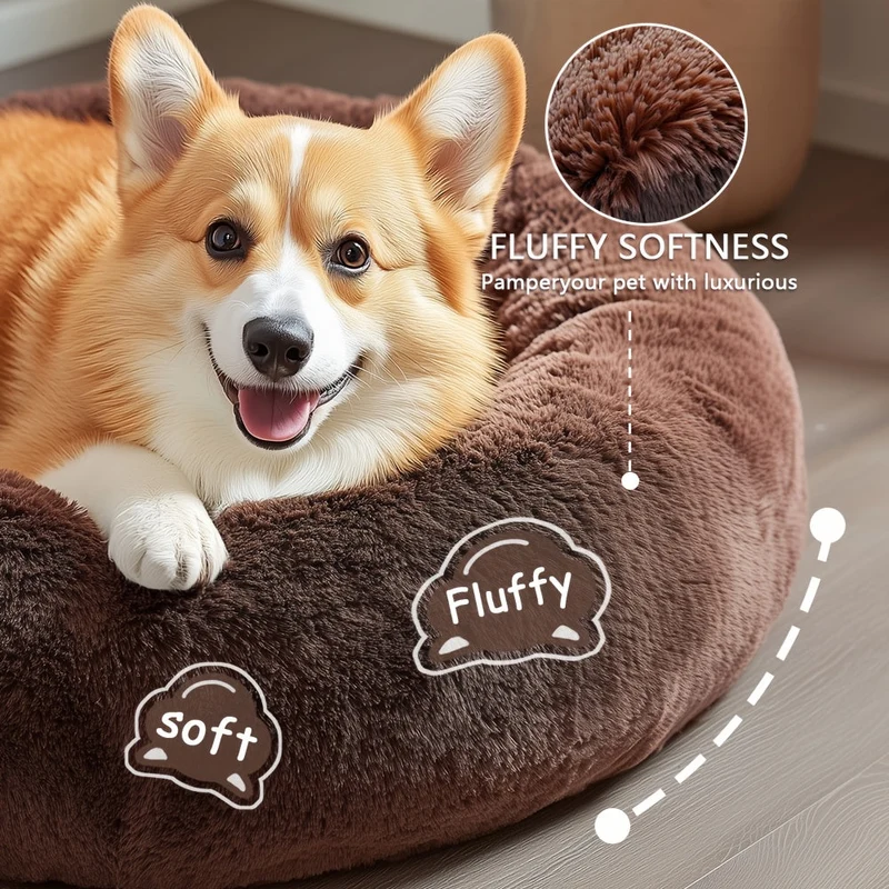 Euroselle Soft Faux Fur Donut Pet Bed For Small To Large Dogs And Cats