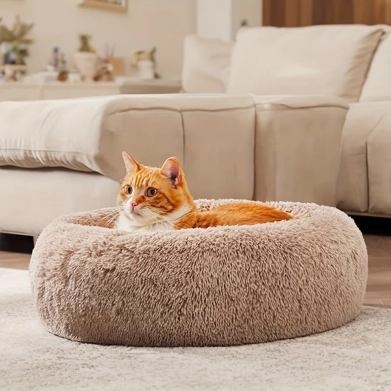 Euroselle Soft Faux Fur Donut Pet Bed For Small To Large Dogs And Cats