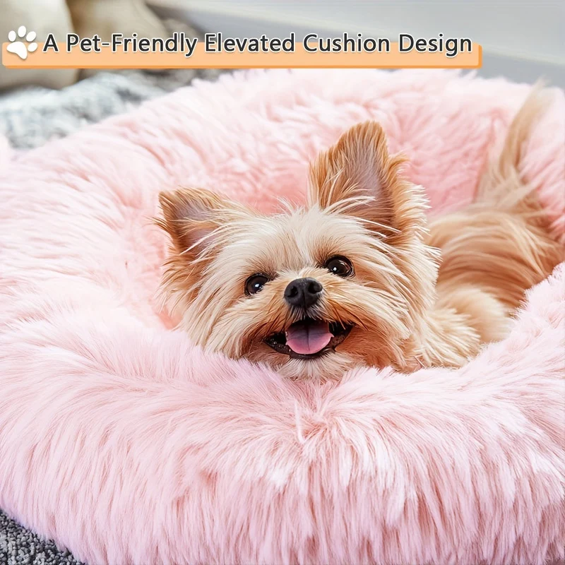 Euroselle Soft Faux Fur Donut Pet Bed For Small To Large Dogs And Cats