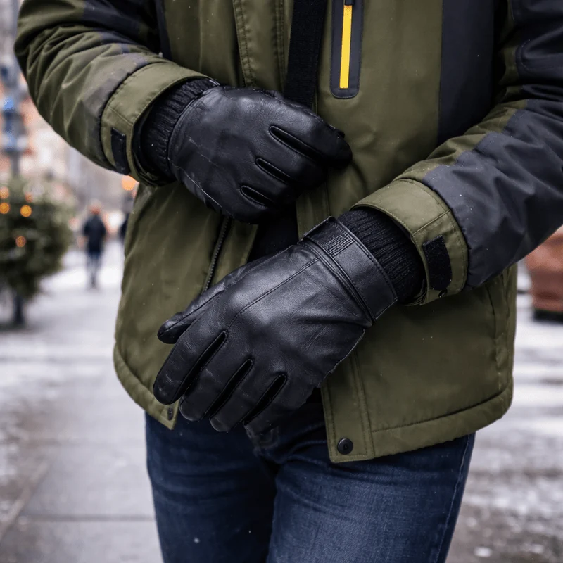 Euroselle Premium Black Leather Gloves With Warm Lining For Elegant Winter Comfort