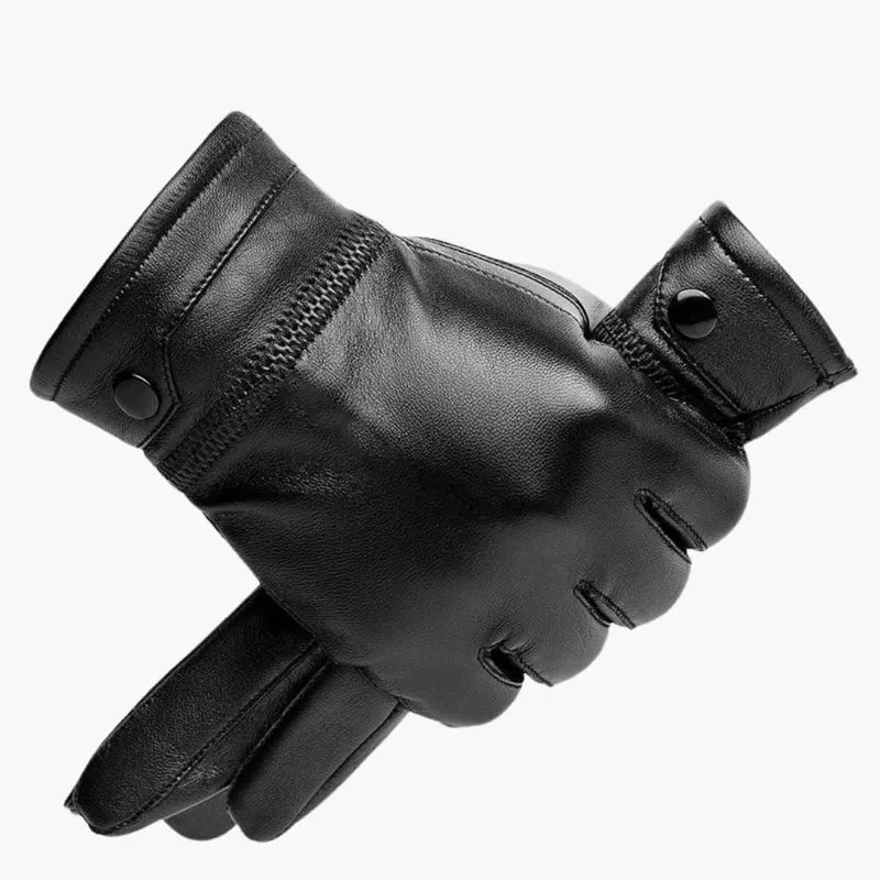Euroselle Premium Black Leather Gloves With Warm Lining For Elegant Winter Comfort