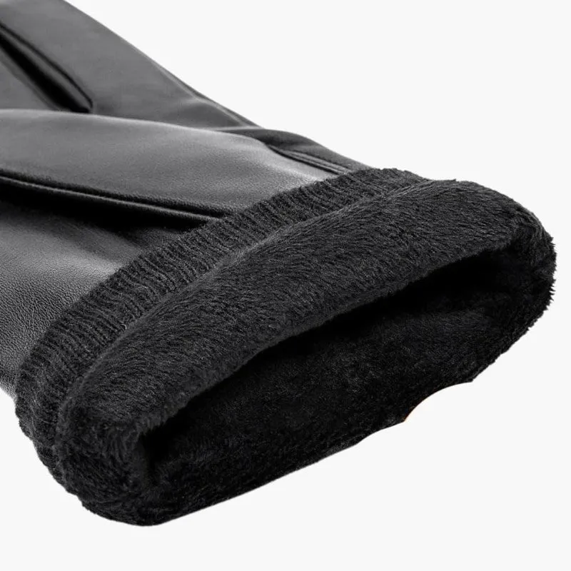 Euroselle Premium Black Leather Gloves With Warm Lining For Elegant Winter Comfort
