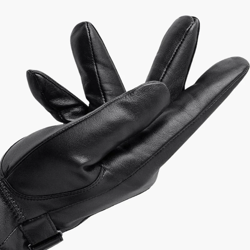 Euroselle Premium Black Leather Gloves With Warm Lining For Elegant Winter Comfort