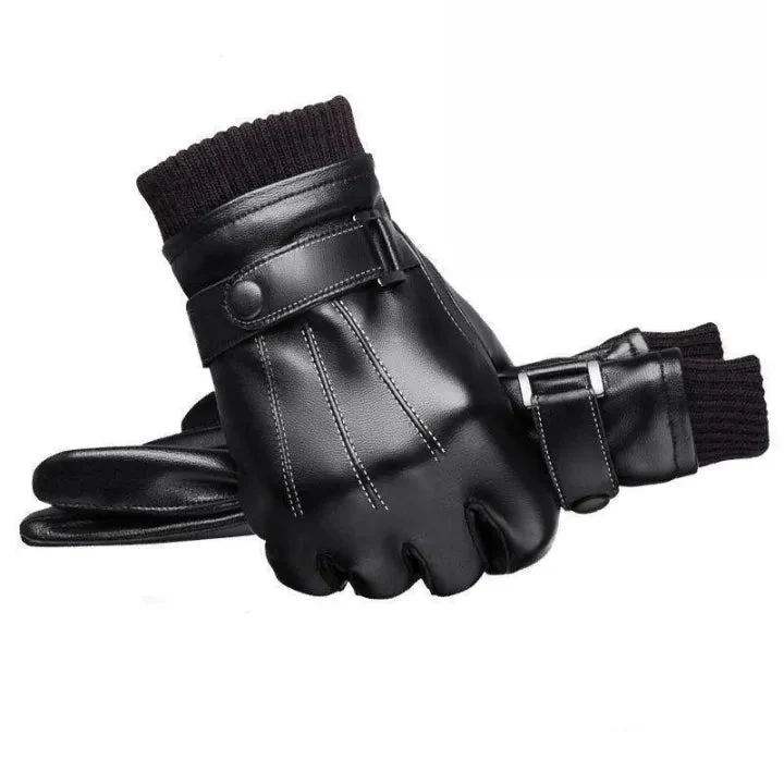 Euroselle Premium Black Leather Gloves With Warm Lining For Elegant Winter Comfort