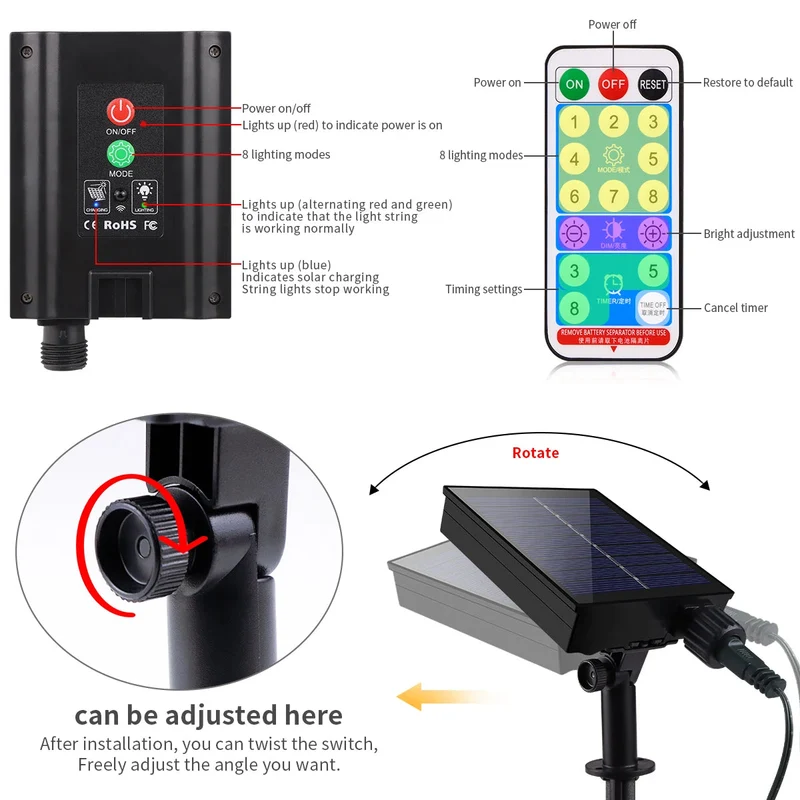 Euroselle 100M Solar Fairy Lights With Remote Control And 8 Modes