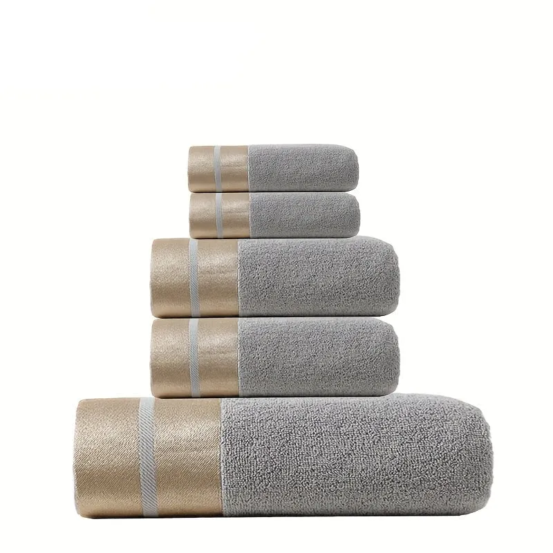 Euroselle Luxurious 100% Cotton Towel Set With Gold-Striped Pattern