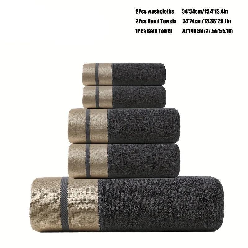 Euroselle Luxurious 100% Cotton Towel Set With Gold-Striped Pattern