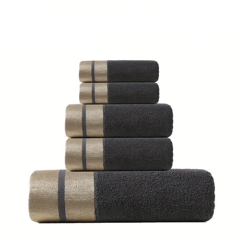 Euroselle Luxurious 100% Cotton Towel Set With Gold-Striped Pattern