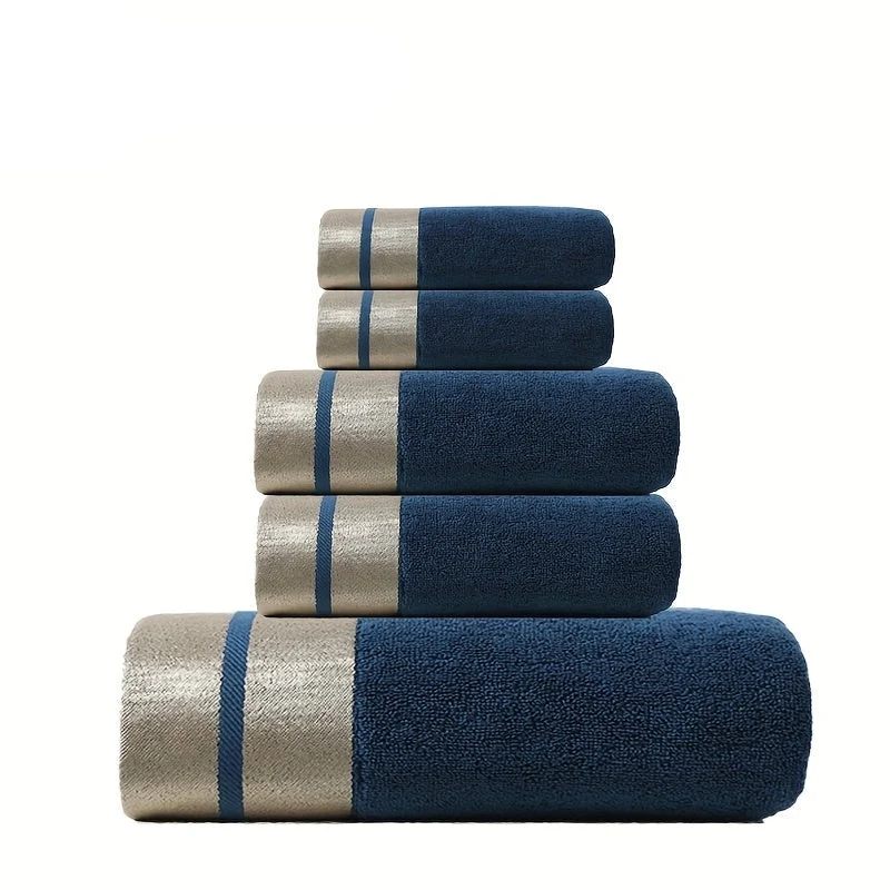 Euroselle Luxurious 100% Cotton Towel Set With Gold-Striped Pattern