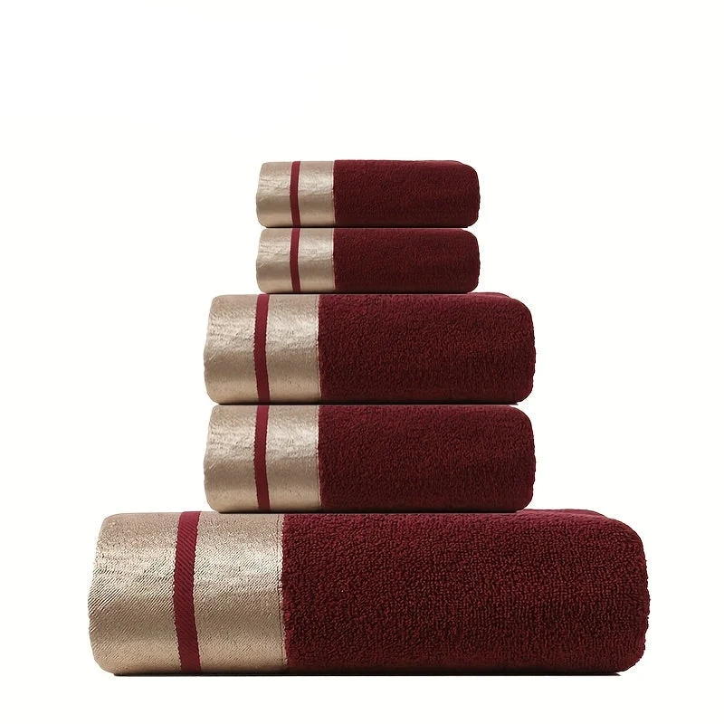 Euroselle Luxurious 100% Cotton Towel Set With Gold-Striped Pattern